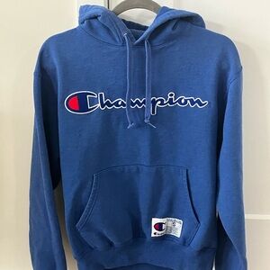Blue Champion Hoodie, Champion Sweatshirt, Unisex Hooded Sweatshirt Mens Small